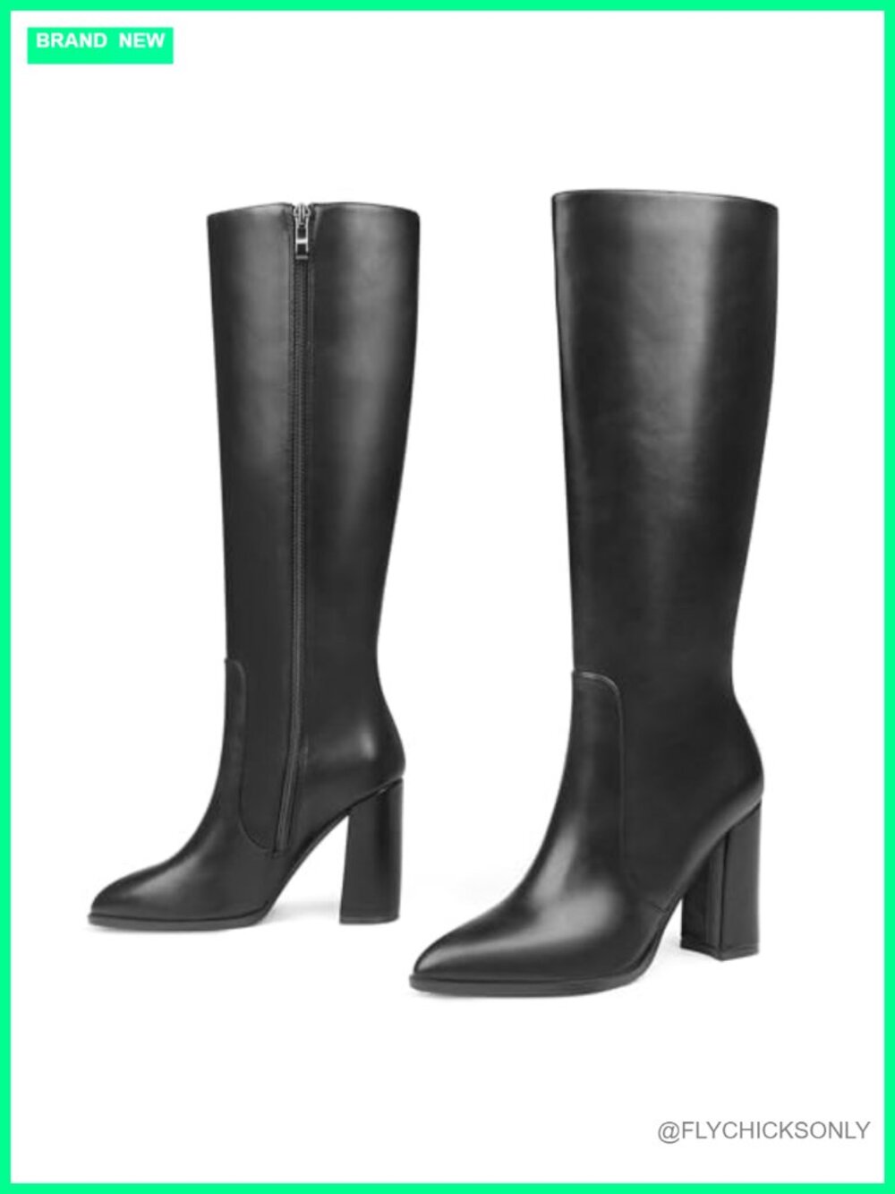 Women's Knee High Block Heel Boots Pointed Toe Side Zip